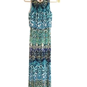 London Times Sleeveless Teal/Green/Navy Size 4 Maxi Dress